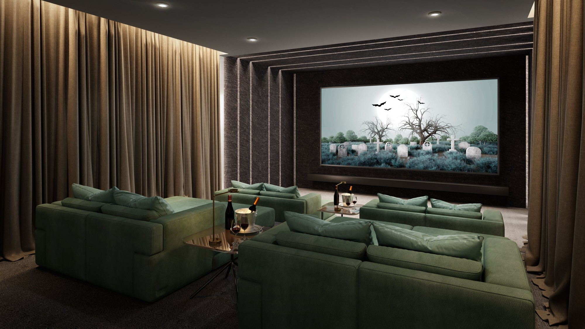 Home cinema seating with ambient lighting
